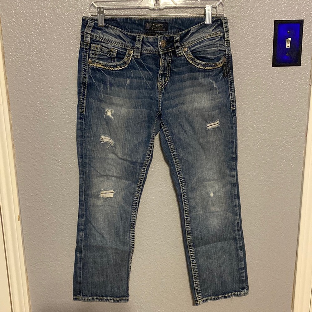 Silver Suki Mid Capri. Light distressing